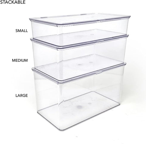 Isaac Jacobs Large Clear Stackable Organizer Bin (10.75” x 6.5” x 6.1”) w Hinged Lid - BPA-Free Food Safe Storage Box