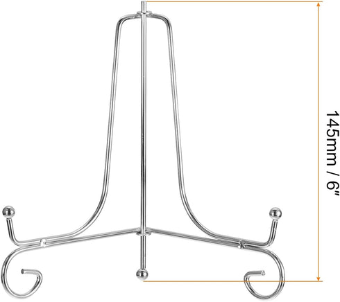 uxcell Plate Stand for Display, 6 Inch 2Pcs Iron Decorative Plate Holder Metal Easel Folding Display Stand for Photo Picture Frame, Silver
