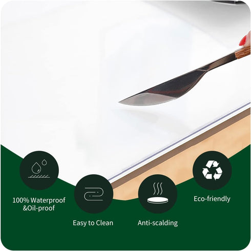 FEHAONST 8x48 Inch Small Clear PVC Table Cover Protector Transparent Plastic Tablecloth Waterproof Vinyl Table Top