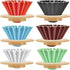 Ceramic Coffee Dripper, Pour Over Coffee Maker with Wood Stand, Elegant Flower Shape V60 Filter (blue)