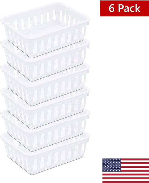 Tribello Mini Plastic Baskets for Organizing, White Drawer/Closet Storage Tray, Size 6 x 5 x 2 - Pack of 6 - Made in USA