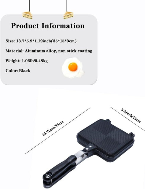 Double Sided Frying Pan, Non-Stick Pan with Heat-Resistant Handles, Egg and Sandwich Frying Pan, Multifunctional Breakfast Pan for Indoor & Outdoor Home Kitchen, 5.5 Inches, For all stove surfaces