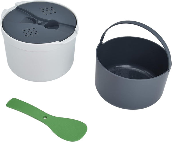 Microwave Rice Cooker Steamer, 2 L Microwave Cookware Set for Rice, Pasta, Vegetables, Non-Stick (Green)