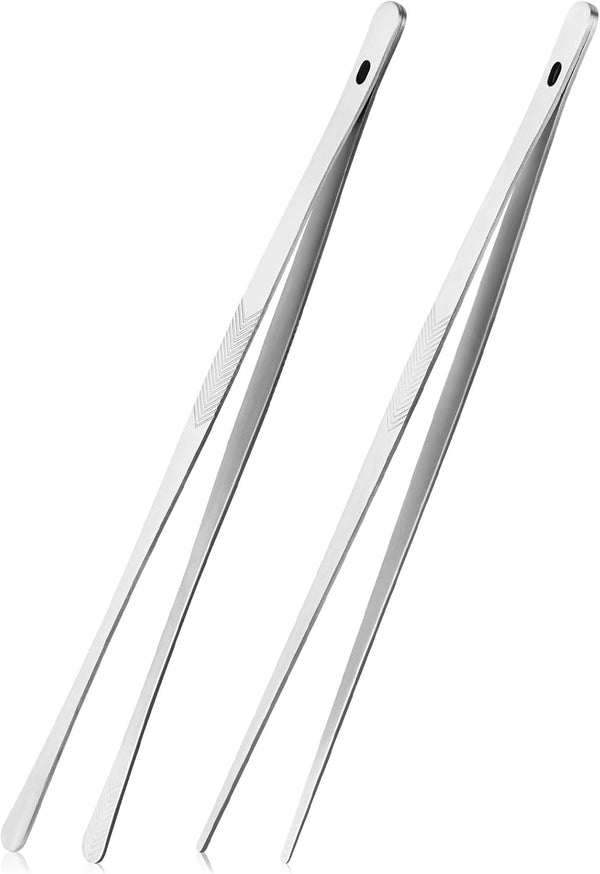 ChefBee Kitchen Cooking Tongs Tweezers, 2PCS 12" Stainless Steel Kitchen Utensils for Culinary, BBQ