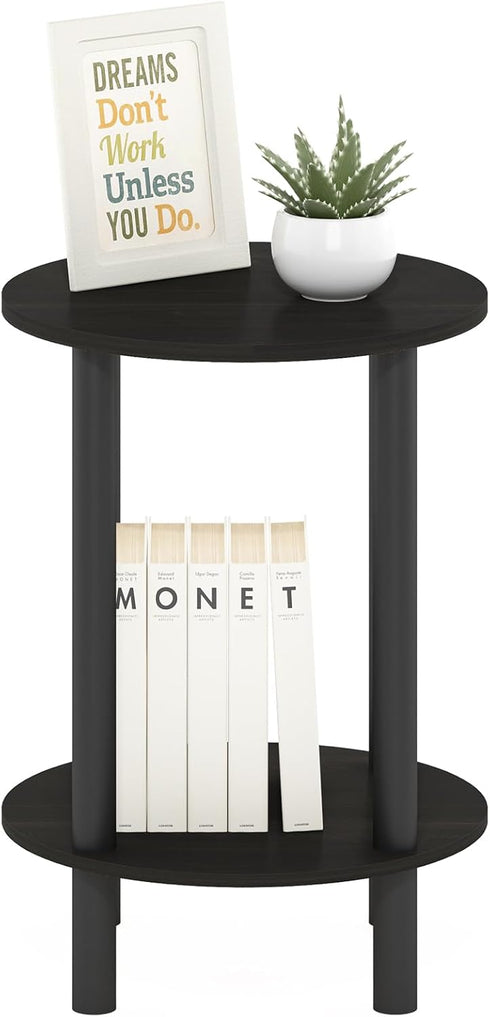 2-Tier Furinno Turn-N-Tube Side Table, Round End Table, Toolless Assembly Night Stand, Bedside Table with Open Shelf