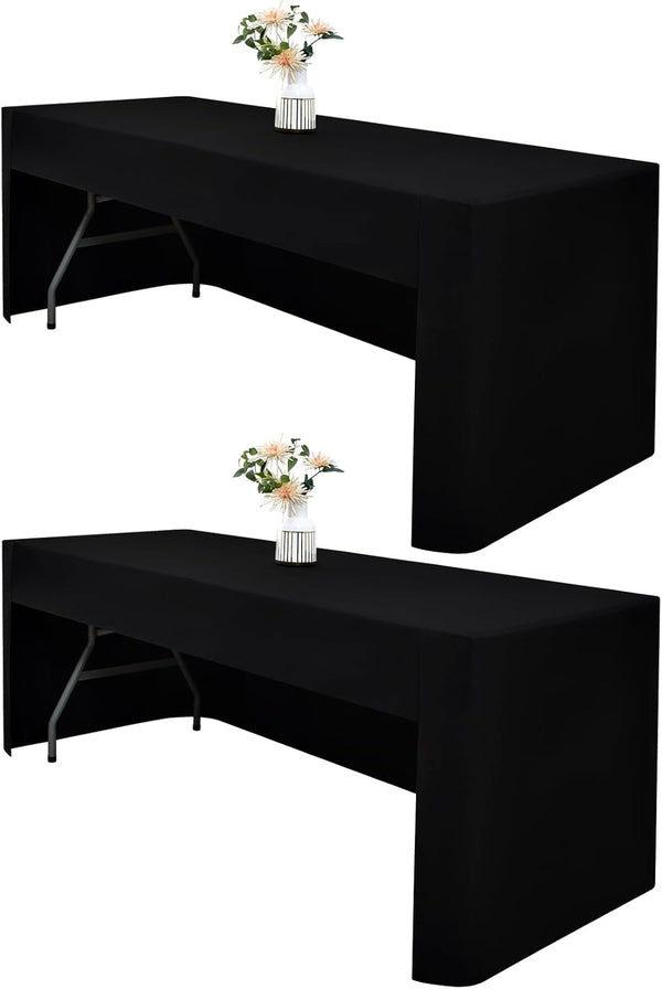 Wolkemer 2 Pack Open Back Fitted Tablecloth 4ft Rectangle (48x24 Inch), 3-Sided