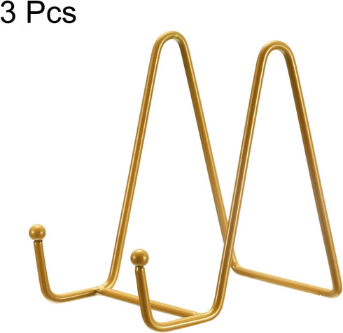 uxcell 3Pcs 4.3 Inch Iron Plate Stand for Display, Decorative Easel for Picture, Photo, Book, Gold
