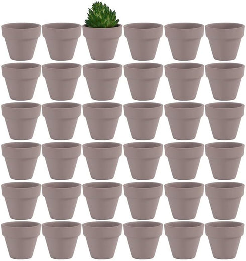 Yishang 1.9 Inch Tiny Grey Terracotta Pots, Pack of 36 Mini White Clay Pots with Drainage Holes