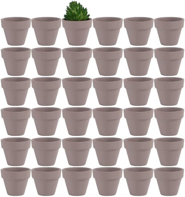 Yishang 1.9 Inch Tiny Grey Terracotta Pots, Pack of 36 Mini White Clay Pots with Drainage Holes