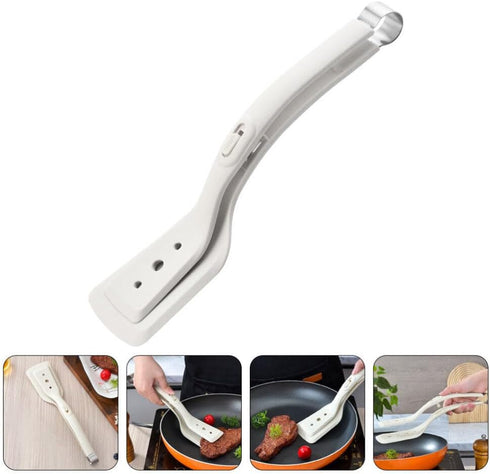 Alipis 2 in 1 Grip and Flip Spatula Tongs, Silicone Egg Flipper for Pancakes, Fish, Omelet, Steak, White