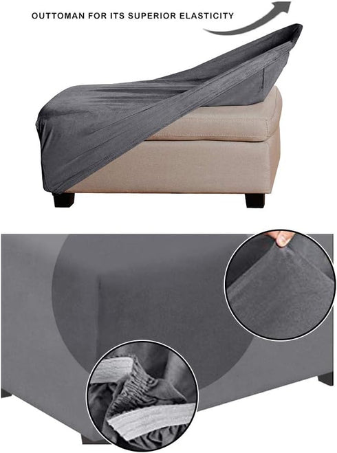 VIENLOVE Rectangle Ottoman Slipcover Luxury Suede Footstool Protector Covers Stretch with Elastic Bottom Feature