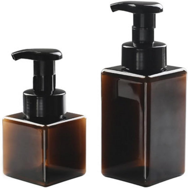 Foaming Soap Dispensers Pump-Bottles Pack of 2 (250 ml + 450 ml) for Kitchen, Bathroom, Brown