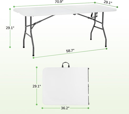 PayLessHere 6FT | Folding Table | Portable Plastic Table with Carry Handle | Waterproof & Foldable Table Design | Steel