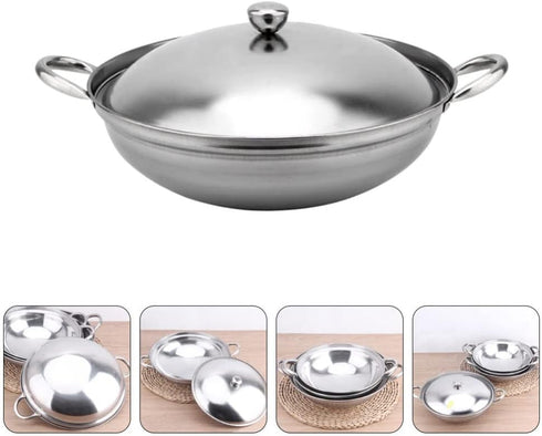 UPKOCH Stainless Steel Hot Pot Pan, 22cm Metal Shabu Shabu Hot Pot with Lid and Handle