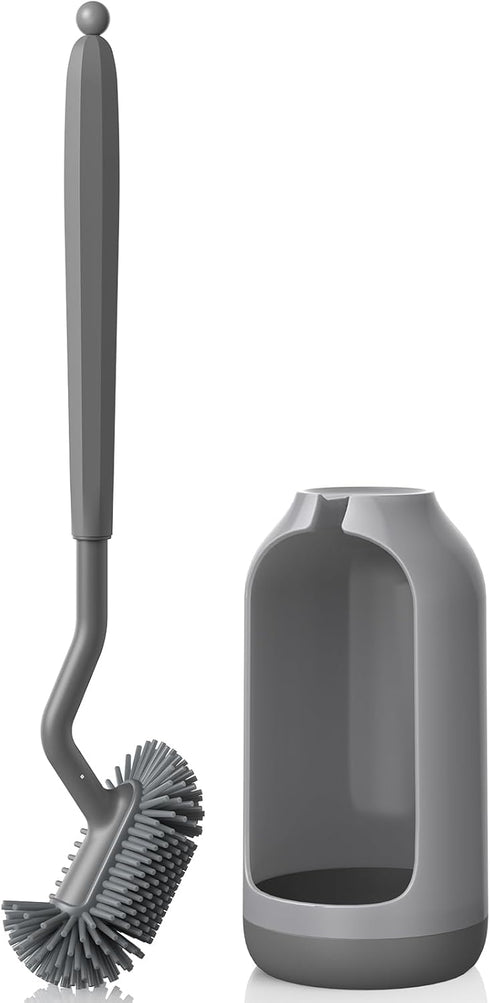 HAMITOR Toilet Bowl Brush Holder Set, Deep Cleaning Silicone Scrubber for Bathroom - Gray