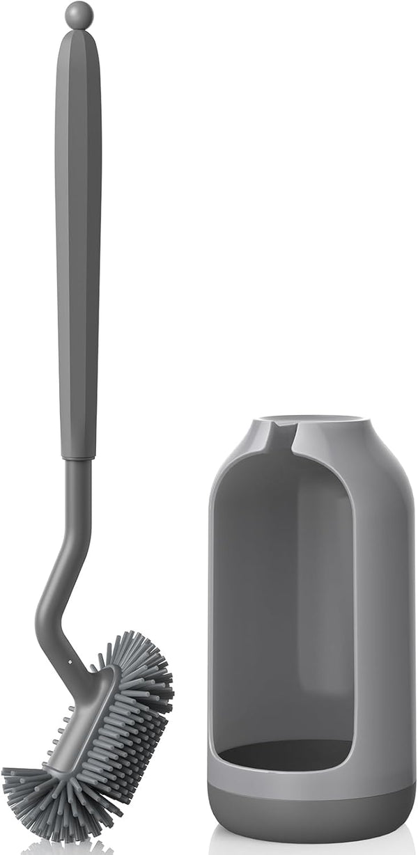 HAMITOR Toilet Bowl Brush Holder Set, Deep Cleaning Silicone Scrubber for Bathroom - Gray