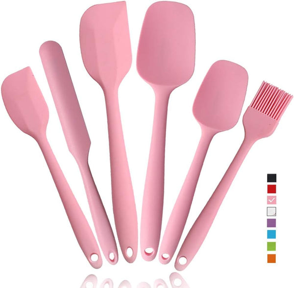 Heat Resistant 6pcs Silicone Spatulas Set, Non-Stick Mixing Utensils with Stainless Steel Core, BPA-Free Rubber for