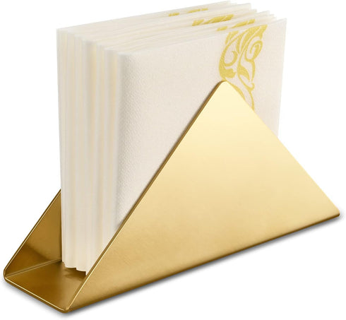 Gold Stainless Steel Napkin Holder, Modern Triangle Cocktail Napkin Dispenser Organizer for Kitchen Countertops and