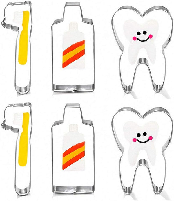 6Pcs Cute Stainless Steel Tooth Brush/Toothpaste Cookie Cutter, Baby Kids First Tooth Party Decorations