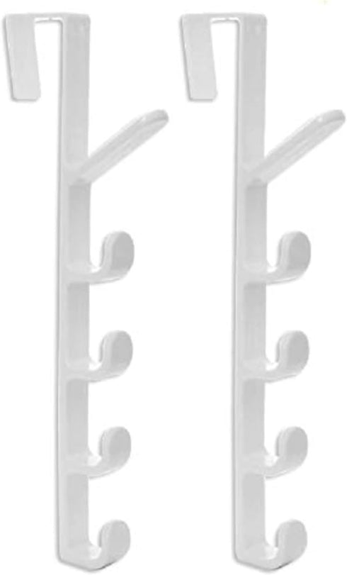 Sadiyamo 5 Layers Over The Door Hook Organizer Rack, Pack of 2 Hanger for Backpack Handbag (White)