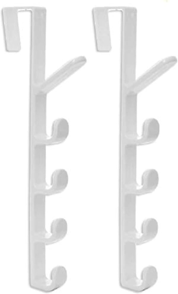 Sadiyamo 5 Layers Over The Door Hook Organizer Rack, Pack of 2 Hanger for Backpack Handbag (White)