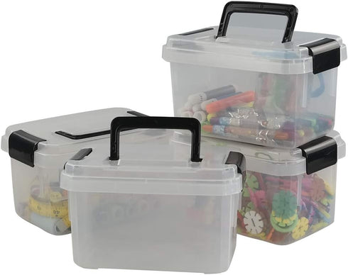 Teyyvn Plastic Mini Latch Box, Storage Bin with Locking Lids, Pack of 4, 2 L, Clear