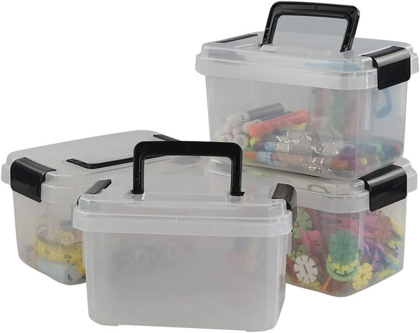 Teyyvn Plastic Mini Latch Box, Storage Bin with Locking Lids, Pack of 4, 2 L, Clear