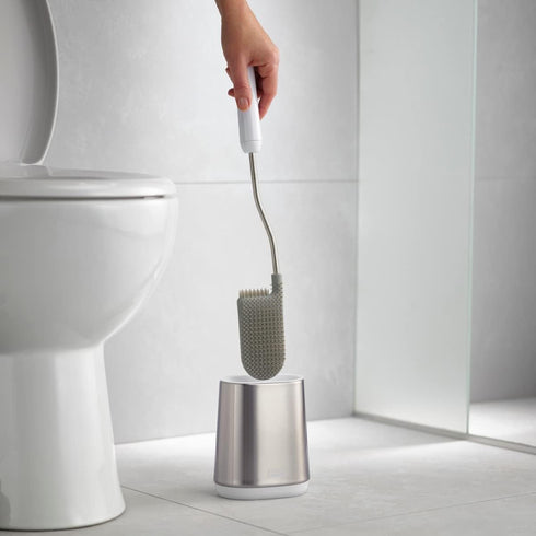 Slimline Set, Joseph Joseph Flex Lite Silicone Toilet Brush with Holder Flexible Head, drip, Anti-Clog deep Clean