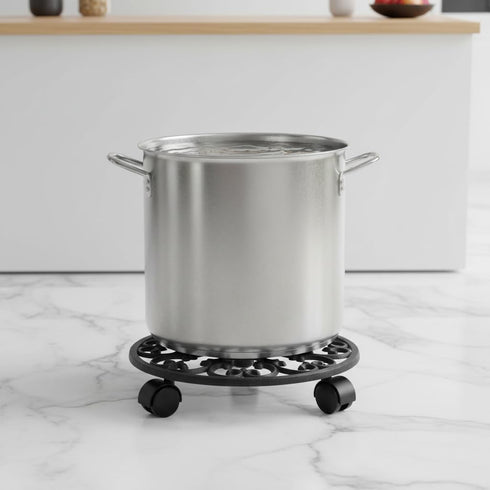 11.8" Comfy Hour Heavy Duty Cast Iron Rolling Plant Stand, Large Circular Plant Caddy with Industrial Wheels