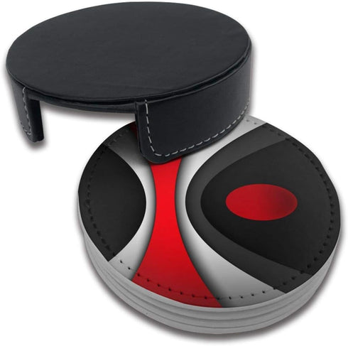 Black Modern Abstract Drinks Coasters with Holder, Set of 6 Suitable for Various Cups