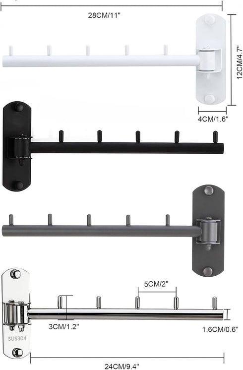 2 Pcs Folding Wall Mounted Clothes Hanger Rack with Swing Arm, Stainless Steel Heavy Duty Coat Hook for Bathroom