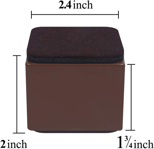 Ezprotekt 2 Inch Bed and Furniture Risers - Heavy Square Risers for Chair, Sofa, Couch, Supports 20,000 lbs, Brown