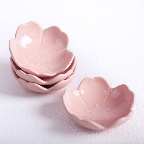 FUYU 4pcs Sakura Shaped Ceramics Seasoning Dishes, Spice Dishes, Salad Soy Sushi Wasabi Dipping Bowls