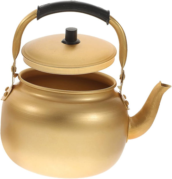 Vintage Aluminum Tea Kettle, Metal Stovetop Kettle, Korean Rice Wine Jug, Golden Tea Kettle