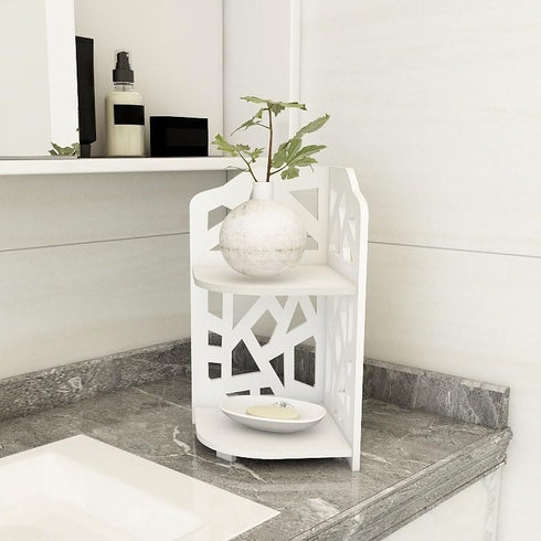 2-Tier HornTide Corner Shelf, Brief Fashion Organizer Storage Rack, for Cosmetic Doll Potted-Plant Vitamins Supplements