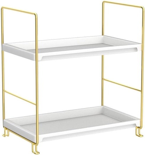 FSyueyun 2-Tier Bathroom Counter Organizer, Tool-Free Installation Makeup Skincare Shelf, Gold Vanity Stand