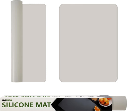 Silicone Mat for Kitchen Counter, BPA-Free Heat-Resistant NonSlip Table Mat, Light Grey, 15.7×11.8inch-2pcs