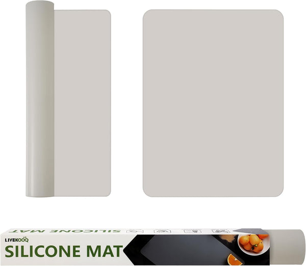 Silicone Mat for Kitchen Counter, BPA-Free Heat-Resistant NonSlip Table Mat, Light Grey, 15.7×11.8inch-2pcs