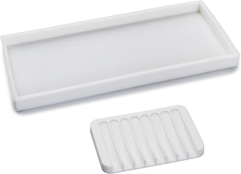Bloss 11.8" Counter Tray Set for Bathroom/Kitchen, Silicone Tray for Soap, Sponge, Perfume, Jewelry, Candle, Key