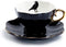 Grace Teaware Raven Black Fine Porcelain Tea Cup and Saucer with Hand Painted Gold