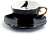 Grace Teaware Raven Black Fine Porcelain Tea Cup and Saucer with Hand Painted Gold