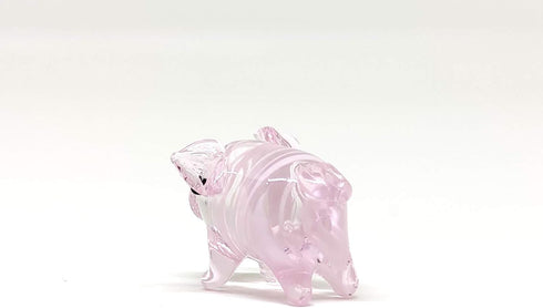Tiny Pig Miniature Glass Figurine – Handmade Blown Glass Animal – Cute Collectible Pig Sculpture Gift (Pink)