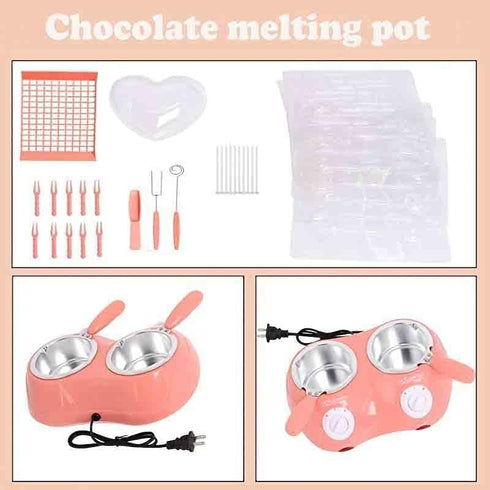 Electric Candy Chocolate Melting Pot Set, Double Chocolate Melting Pot, Pink for Home Parties, Includes Tool for Fondue