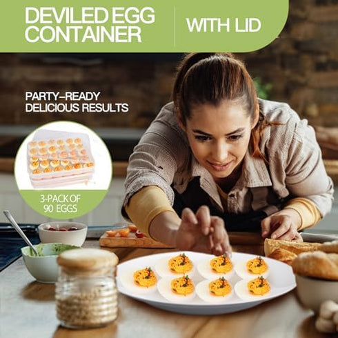 fertilfy 90 (Set 3),Plastic Deviled Egg Containers with Lid Easter Deviled Egg Tray Carrier with Handl Injector Piping