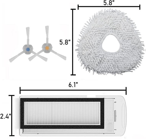 Replacement Parts - Replenishment Kit for NARWAL T10 J1 J2 Robot Vacuum Cleaner, 2 Hepa Filters, 4 Side Brushes, 4 Mop