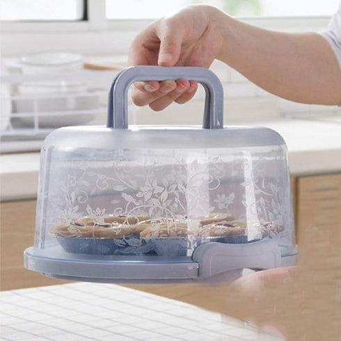 FEOOWV Plastic Small Cake Carrier Holder, Round Container with Handle for 6~8 Inch Diameter and 4 Inch Height Cake, Blue