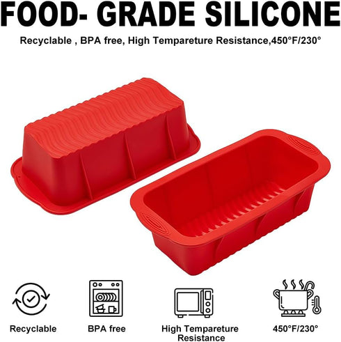 SOV Silicone Bread Loaf Pan, 10 x 5 Inch, Set of 2 Non-Stick Loaf Pans for Bread, Toast, Brownies, and Cakes
