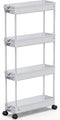 SPACEKEEPER Slim Rolling Storage Cart - 4 Tier Bathroom Organizer Mobile Shelving Unit for Kitchen, Laundry, Gray