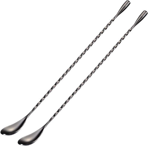 Briout Bar Spoon Cocktail Mixing Stirrers, Stainless Steel 12 Inches Long Handle, Black 2 Pieces