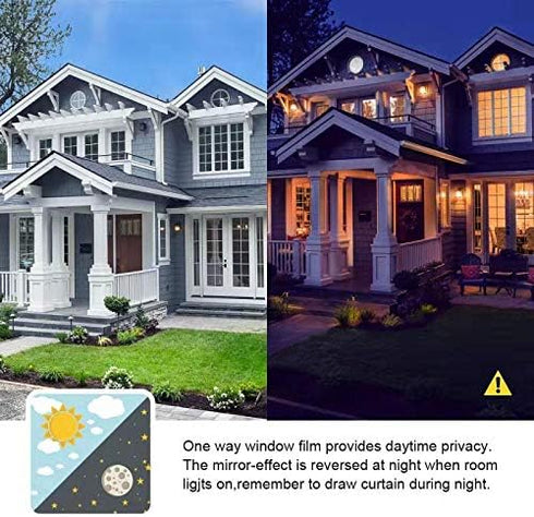 Filmgoo One Way Privacy Film | Window Tint for Home, Heat Control Anti UV Static Cling | Black Silver, 17.5 Inch X